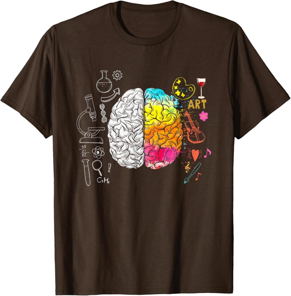 Art Versus Science Brain Split Colorful Graphic Tee Shirt Men Women Student Teacher Casual T-Shirt