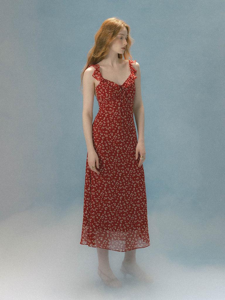Sinseuden Scarlet Frill Long Dress