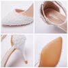 Fashion Girl High Heels Woman Pointy Lace Rhinestone Bridal Wedding Shoe Thin Dress Versatile Women Female Sandals Shoes