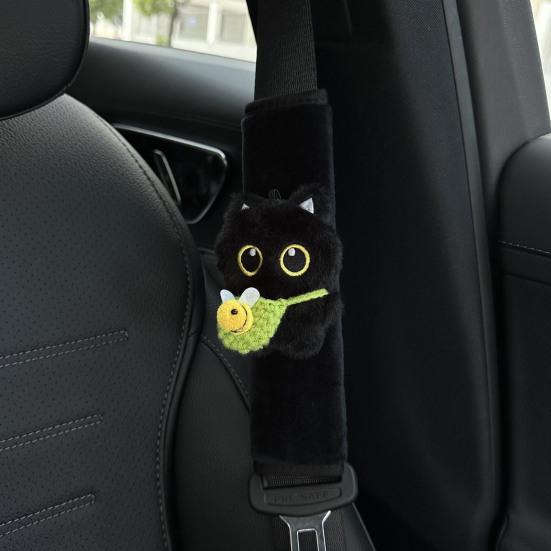 Black Cat Seat Belt Shoulder Pad Cover Soft Plush Car Safety Belt Protector for Kids Car Interior Decor for Anti-Chafing