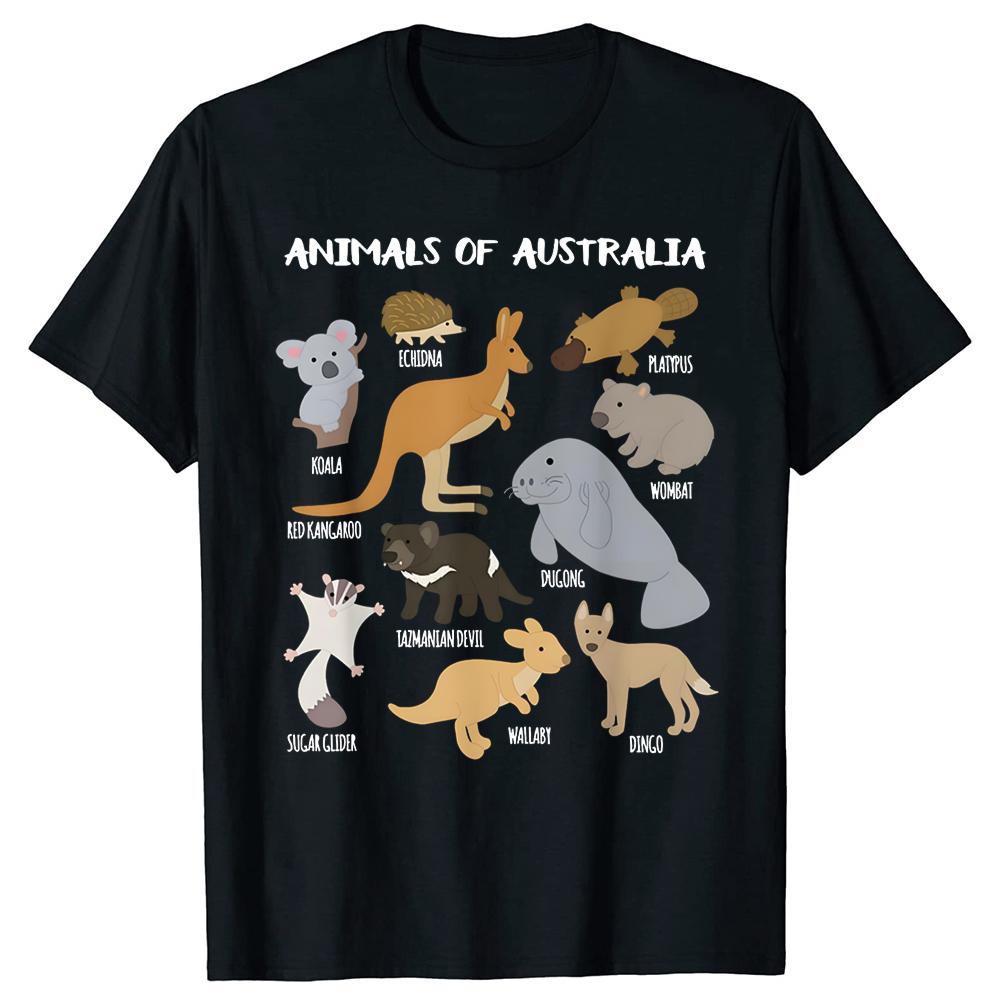 Tiere Australiens Australisches Tier Pädagogisch Herren Damen Mode T-Shirts Baumwolle Kurzarm Übergroßes T-Shirt Tops