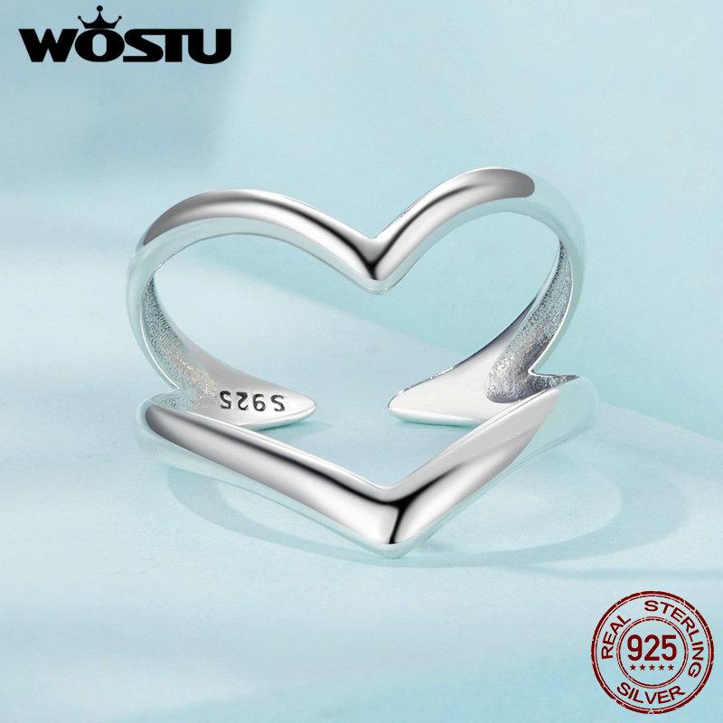 WOSTU Real 925 Sterling Silver Classical Wave Ring For Women Double-layer Opening Rings Wedding Party Fine Jewelry Gift R981