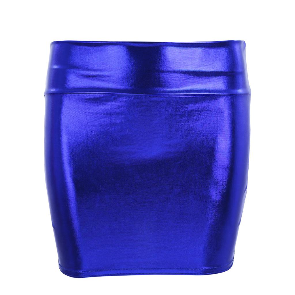 Dámský lesklý lakovaný kožený bodycon minisukně metalický disco taneční kostým