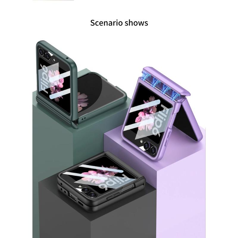 Funda rígida de PC con bisagra magnética para Samsung Galaxy Z Flip 6, 5 y 4, a prueba de golpes y con protector de pantalla pequeño.