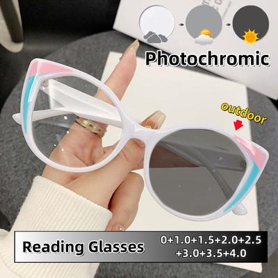 Lunettes de lecture photochromiques œil de chat polyvalentes et haut de gamme Unisex Protéger les yeux Personnalité Lunettes pour la presbytie 0 à +4.0