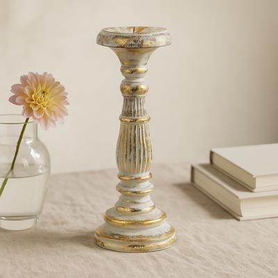 Wooden Candle Holder Small - White Gold