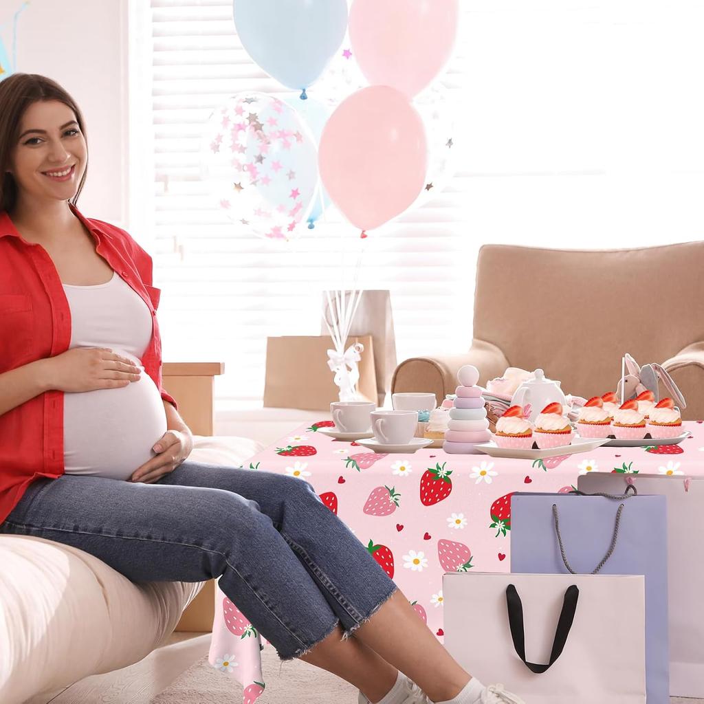 3Pcs Strawberry Tablecloth Plastic Berry First Birthday Table Cloth Strawberry Birthday Decorations Sweet One Table Cloth Strawberry Party