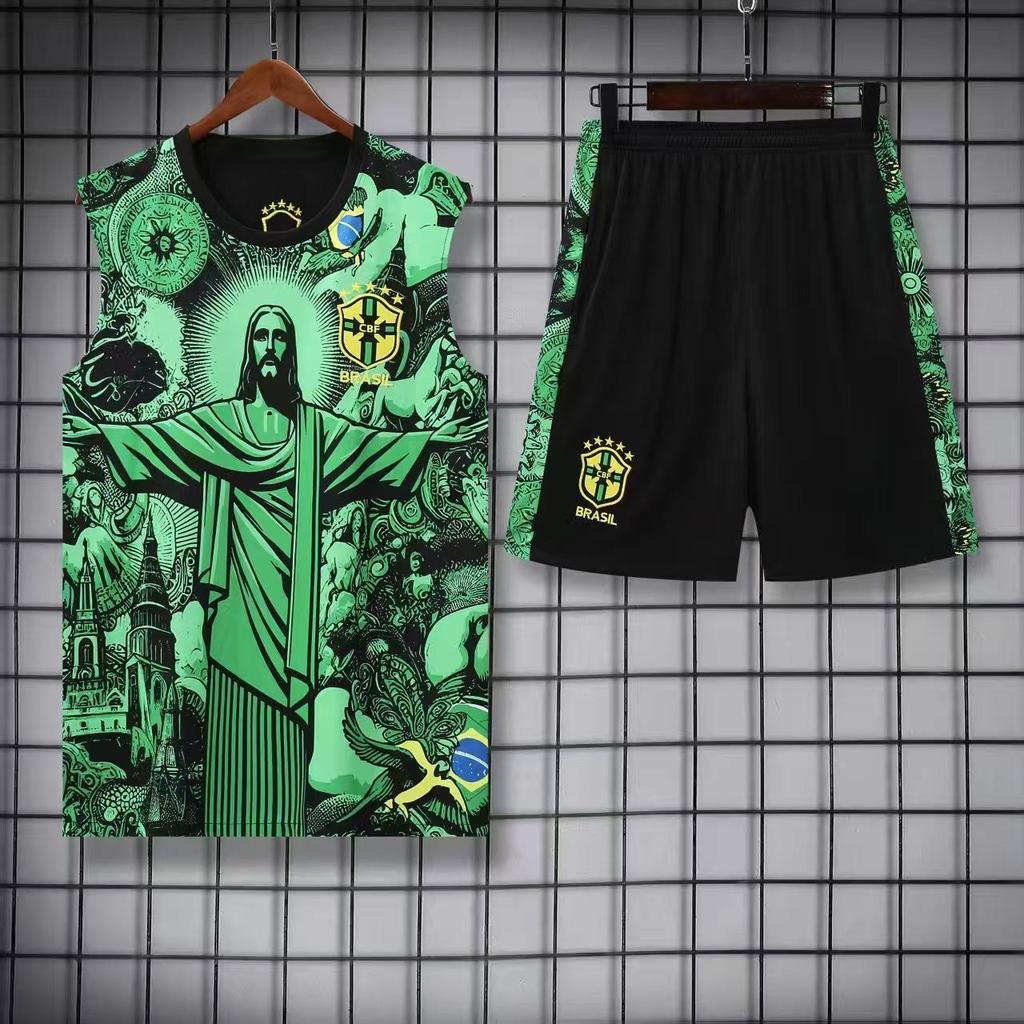 Brazil Training Jersey: 2526 Pre-Match Short Sleeve Football Uniform Set for Adults.