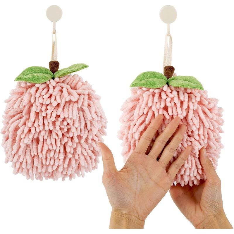 

2 Pack Fuzzy Hand Towels Ball for Bathroom Fruit Fluffy Soft Chenille розовый