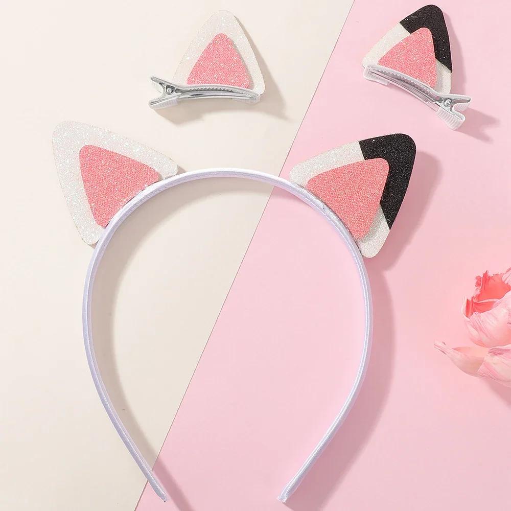 

3 шт./набор Милая двусторонняя повязка на голову с кошачьими ушками из пайеток для девочек, Прекрасная заколка для волос в виде животного, Мультяшный головной убор, Аксессуары для волос для косплея