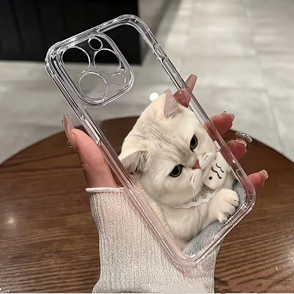 Cute cat TPU transparent phone case suitable for iPhone 17 16 15 14 13 12 11 Pro/Max/Plus anti drop and shockproof back cover