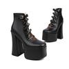 FOREADA Women Pu Leather Pumps Platform Super High Hoof Heels Round Toe Gladiator Zipper Punk Style Spring Autumn Shoes Black