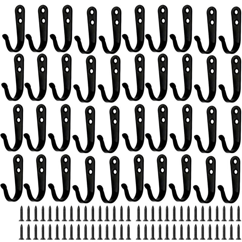 Heavy Duty Metal Wall Hooks Rustproof Iron Hooks with Free Screws for Towels Hats Backpacks Dog Leashes Kitchen Garage Storage