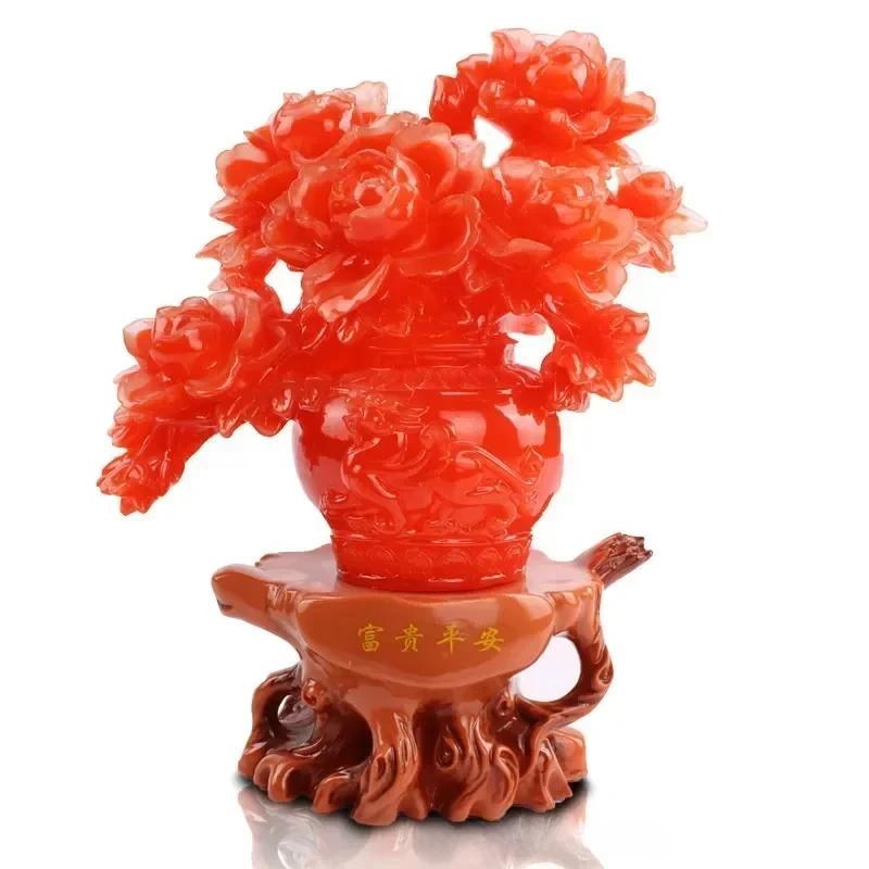 

WSHYUFEI Китайский пион модель Украшения Удача Офис Украшения Дома Аксессуары Ретро Искусство Ремесло Из Смолы Свадебные подарки 22x10x29cm