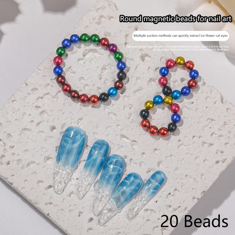 20Pcs/Set Multicolor Round Magnet Beads Multi-Function Nails Sparkling Flower Carving Cat Magnet For Gel Polish Design Accessor