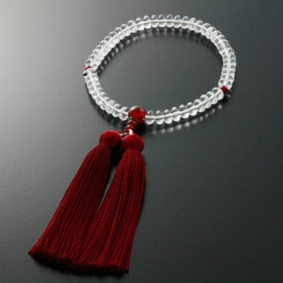 Kyoto Butsudan Hayashi Prayer Beads for Women, Pure Silk, Miyako Tassel (Red), Genuine Crystal (Mikan Beads), and Agate (Agate) [Prayer Beads Bag