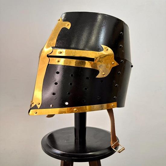 Blackened Templar Helmet | Holy Brass Cross  Crusader Medieval Knight Armor  Mild Steel Helmet