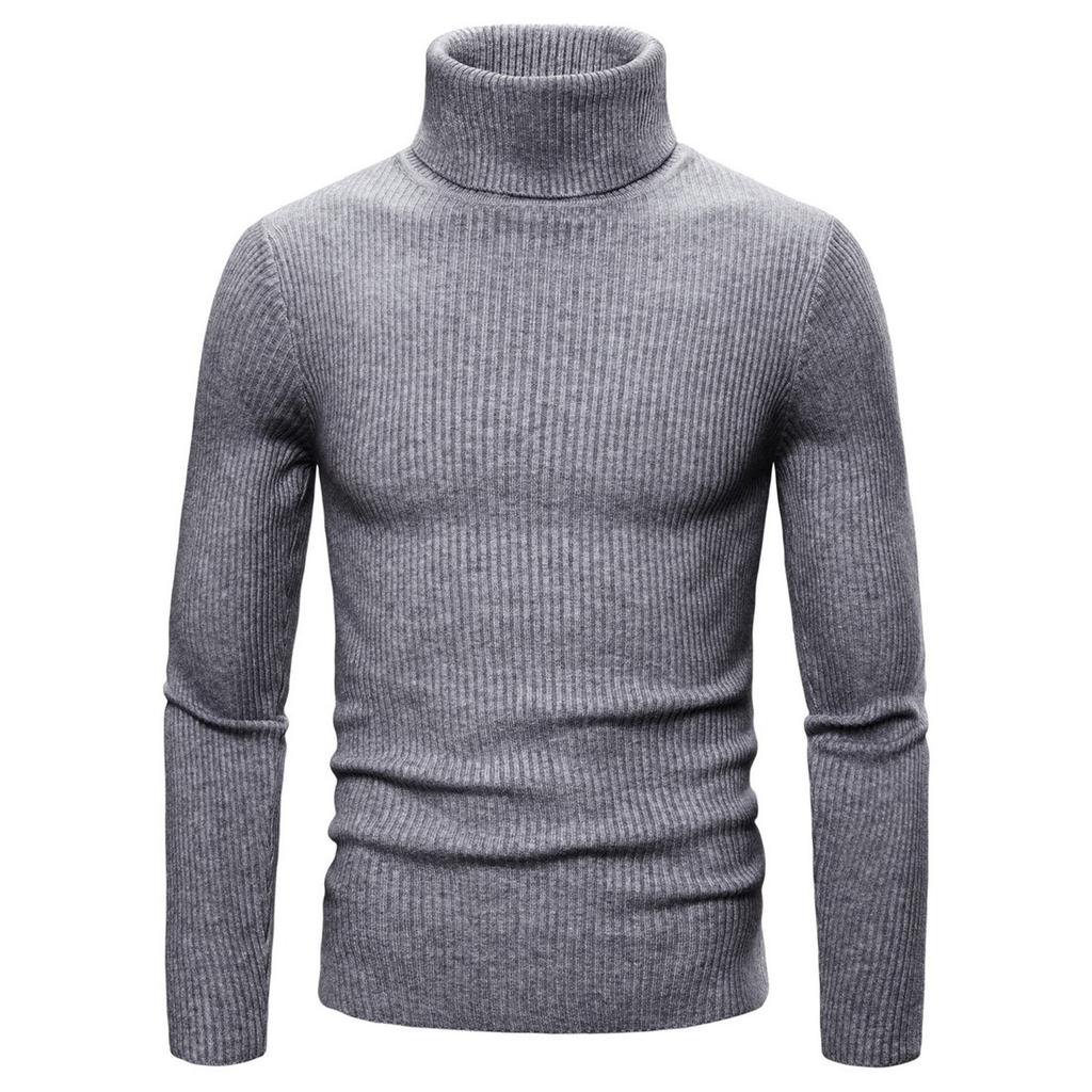 Men's High Stretch Bottoming Shirt High Lapel Knit Sweater Solid Color Sweater