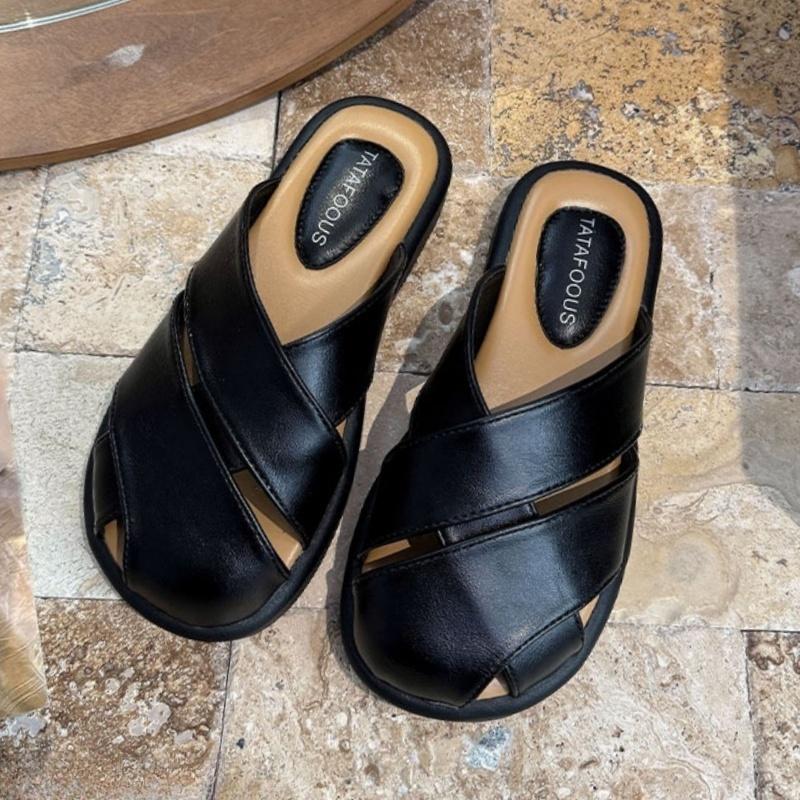 Fashion Cover Toe Loafers Slippers Women New Summer 2025 Mules Sexy Low Sandals Casual Non Slip Basic Rome PU Slides Fashion Women Shoes