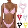 Sexy Women Solid Color Swimsuit Underwired Bra G-string Briefs Beach Bikini Set