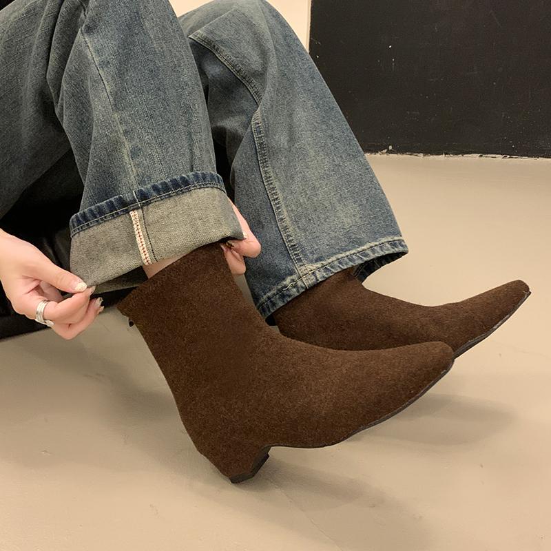 Winter Autumn Fashion Pointed Toe Ladies Ankle Boots Female Height Increasing Shoes Flock Women Short Boots With Fur Shoes