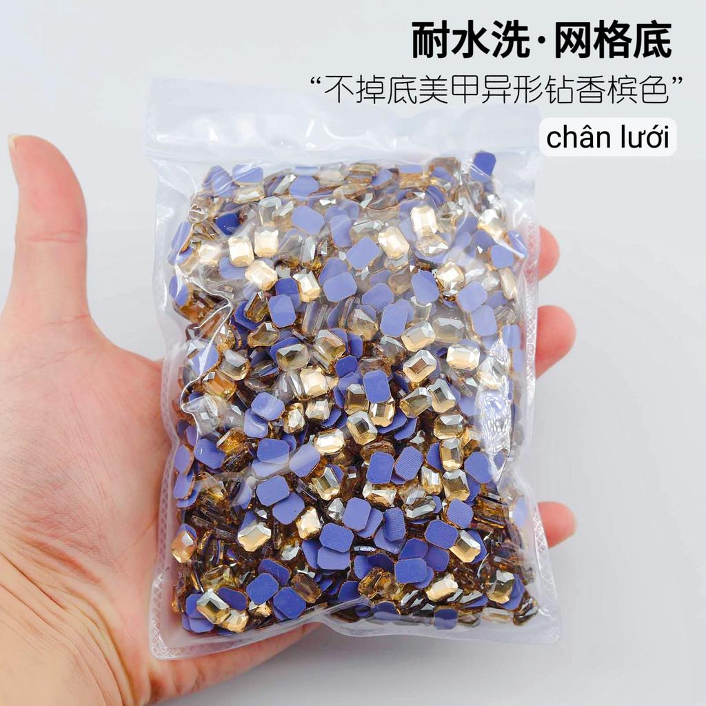 Mesh Bottom Nail Art Diamond, Champagne Special-Shaped Diamond, Small Size, No Bottom Nail Drill, Washable Flat Bottom Special-Shaped Whole Batch