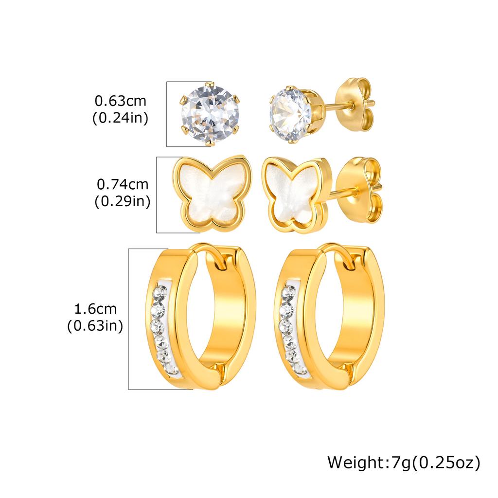 Earrings Set Gold Plated Stainless Steel Black Flower Studs CZ Hoop Earrings for Women Multiple Piercing Jewelry