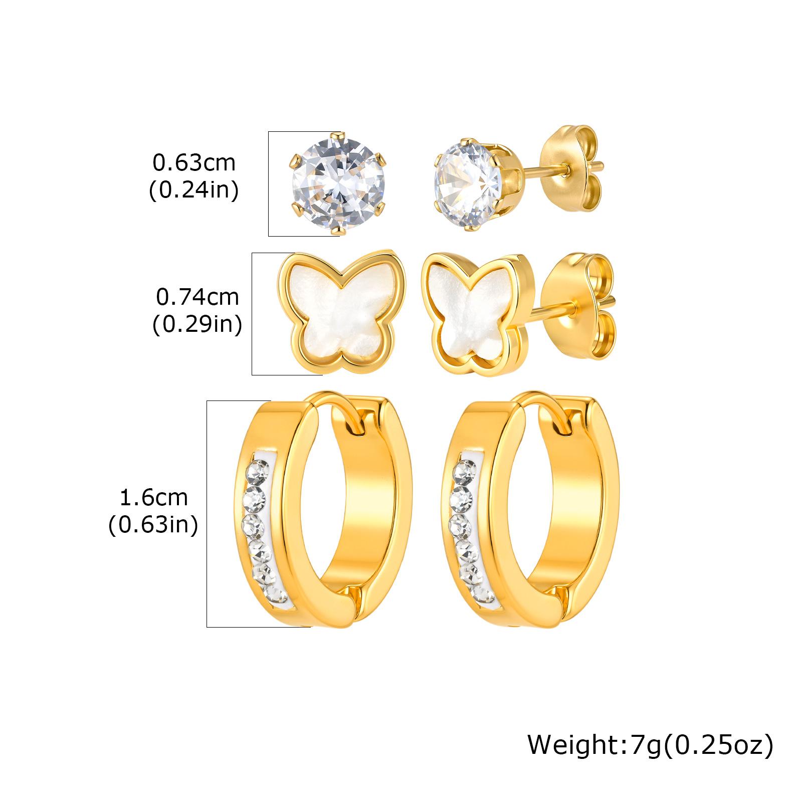 

Earrings Set Gold Plated Stainless Steel Black Flower Studs CZ Hoop Earrings for Women Multiple Piercing Jewelry