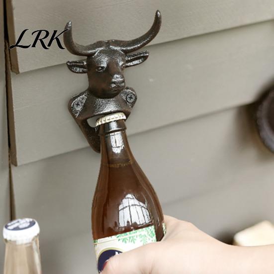 Retro Bottle Opener Elk Cow Head Opener, Wall Mounted Beer Cap Heavy Duty Cast Iron Remover, Rustic for Home Bar, Industrial Decor