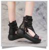 Modische Schuhe für Damen Vintage PU Leder Stiefel Mode Damen Sandalen Sommer Mittelhohe Absätze Keilschuhe Sandalias Mujer Sneakers