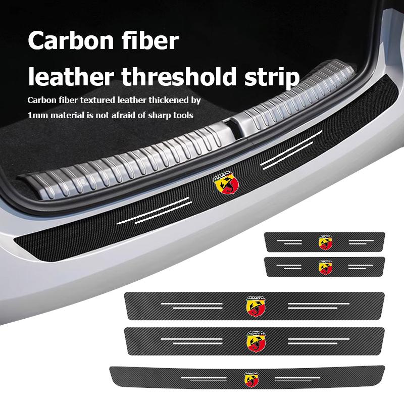 For Abarth Car Door Sill Scuff Plate Decor Carbon Fiber Stickers FIAT 500 Doblo Tipo FR Panda Argo Freemont Bravo Punto
