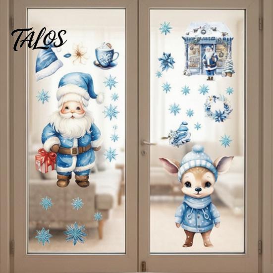 Home Decor for Christmas 9Pcs Window Clings, Blue Santa Snowman Reindeer Static Stickers, Nutcracker Clings Reusable Double Sided Xmas Decorations