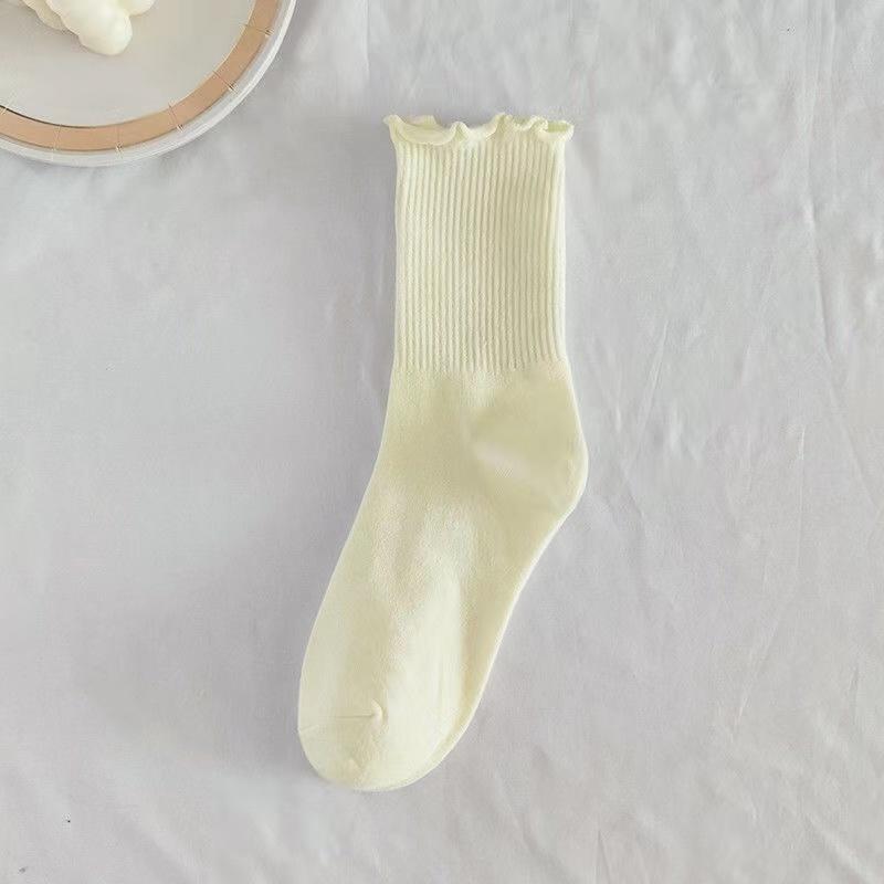 

1 пара/лот женские носки, хлопковые короткие носки до щиколотки с рюшами, дышащие, черный, белый цвет, весенне-осенний комплект one size бежевый