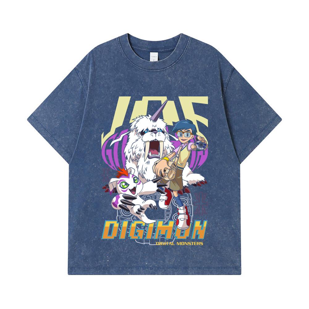 275 GSM Washed T-shirts 100% Cotton Digimon V4 Gomamon Print Unisex Heavy Cotton T Shirt