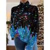 Womens Christmas Print High Neck Sweater Loose Fit Casual Long Sleeve Top