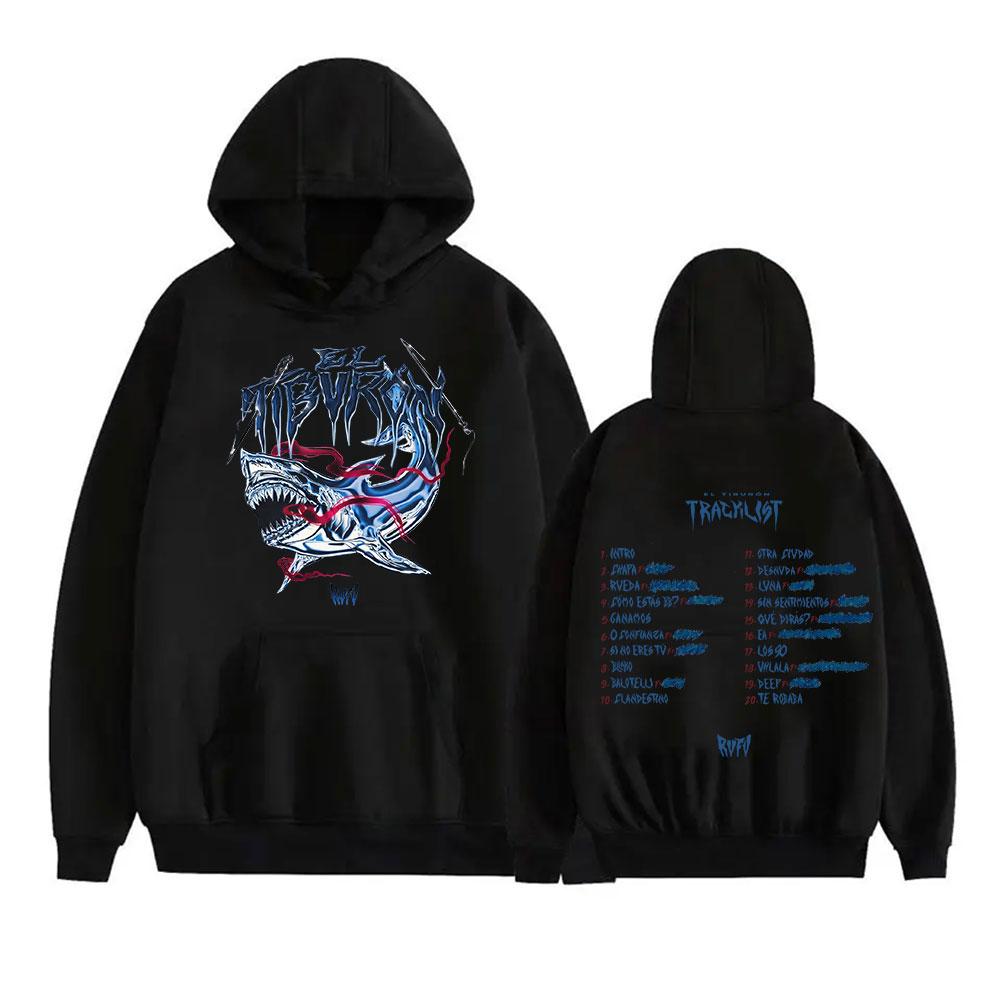 RVFV Eltiburón Tour Album Mikina Pánská Hip Hopová Fleecová Mikina Přes Hlavu Unisex Ležérní Móda Oversized S Kapucí Streetwear