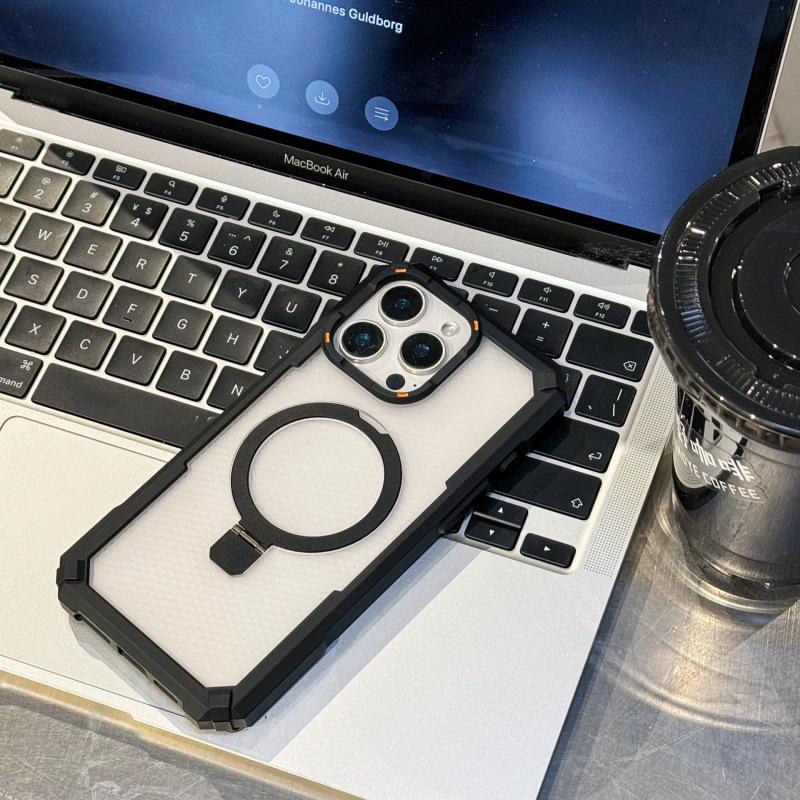 

iPhone 17 Semi-transparent Magnetic Bracket Case with Four-corner Drop Protection and Lens Film for Apple 16 Pro Max 13 PROMAX