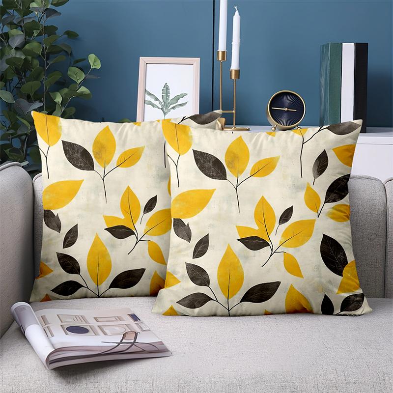 1 Pieces Yellow And Black Leaf Pattern Decorative Throw Pillows Polyester Pillowcase, Sofa Cushion Cov Headboard Pillow