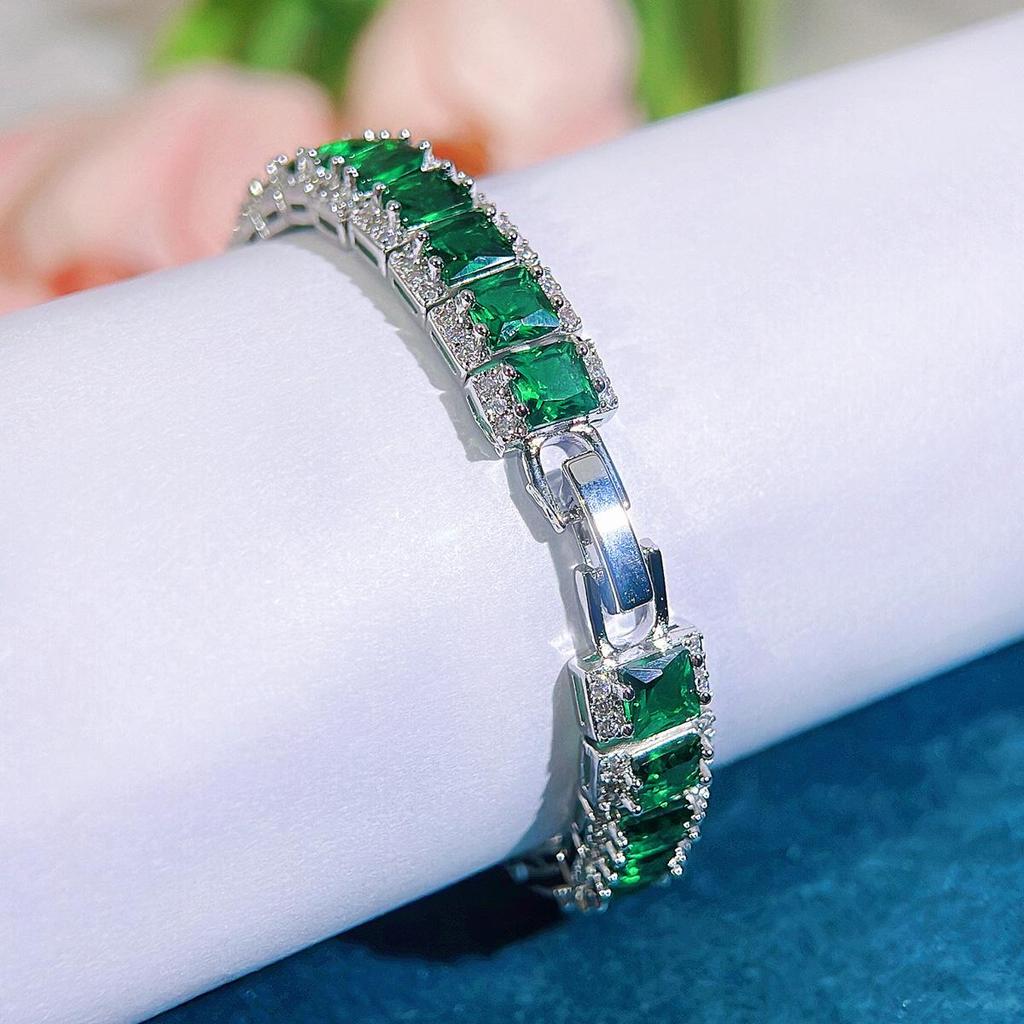 WWJ Hochwertiges, einzigartiges goldenes, silbernes Tennisarmband mit grünen CZ-Zirkonia für Damen, aristokratischer Retro-Klassiker, All-Match-Schmuck