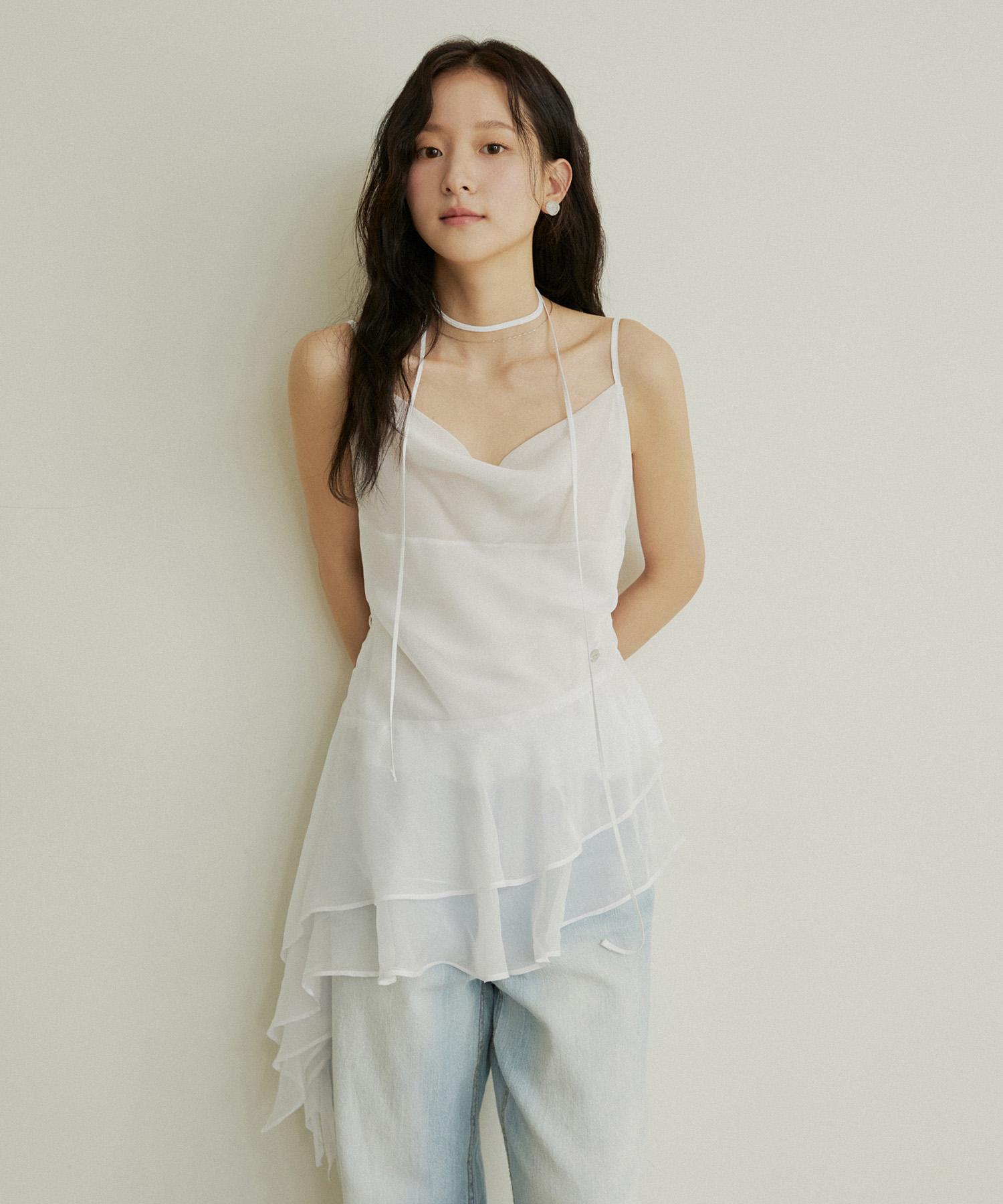 Adowl Drape Neck Unbalance Shirring Layered Blouse - White White/S