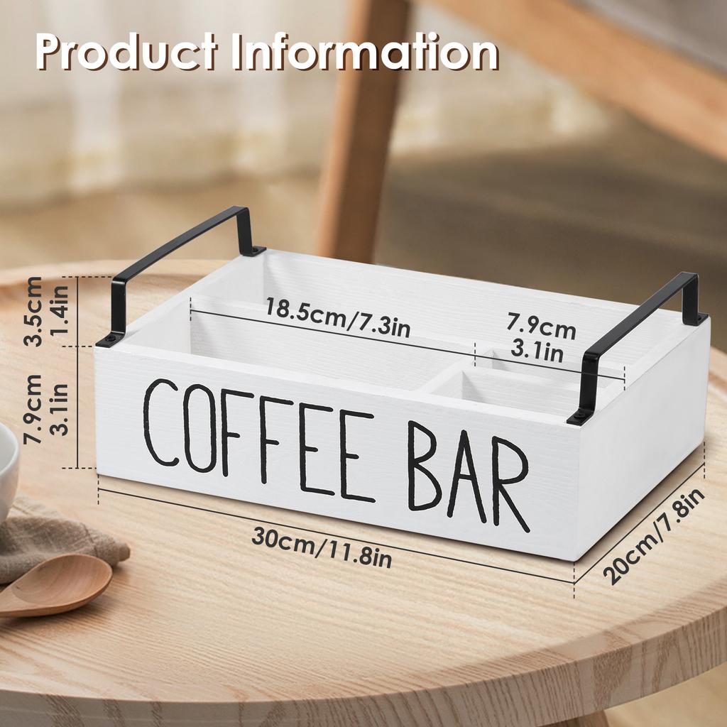 Wooden Coffee Bar Organizer 4-Grid Coffee Station Countertop Storage Box for Storage Stacked Coffee Cup,Creamers,Coffee Tools