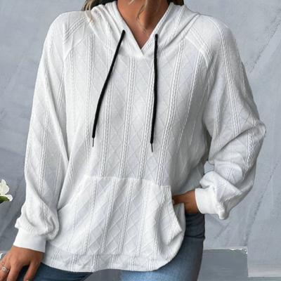 Kadın Sonbahar Kapüşonlular Uzun Kollu Bol Kesim Sweatshirtler Cepli Günlük Kazak Gömlekler Örme Kapüşonlu Kazak Üstler