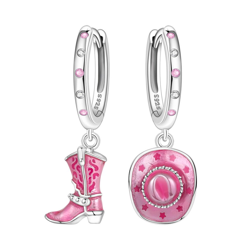 Original 925 Silver Zircon Pink Paw Print Earrings Heart Flower Leaf Design Women Party Jewelry Gift Ear Loops