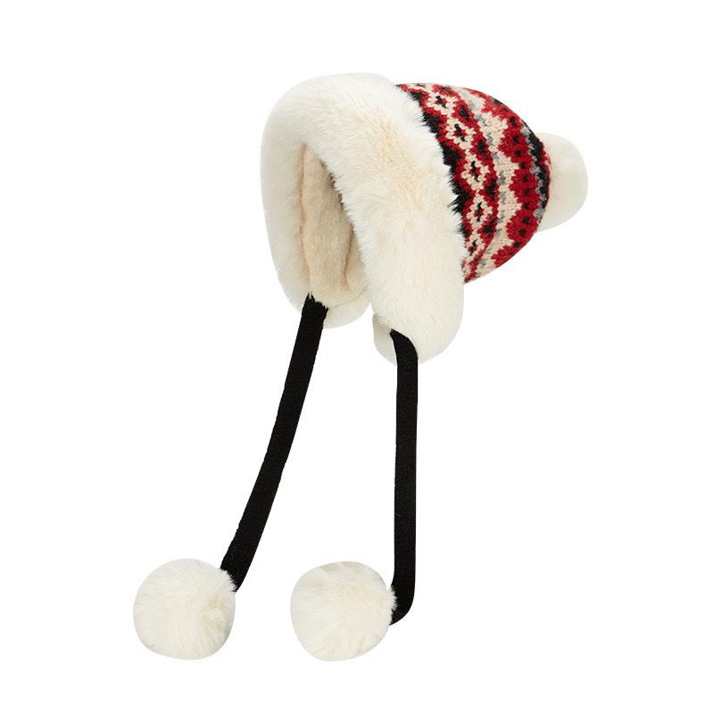 

Утепленная и теплая шерстяная шапка-ушанка для женщин, вязаная пушистая шапка, подчеркивающая маленький овал лица, шапка для защиты ушей от снега, Северо-Восток average size