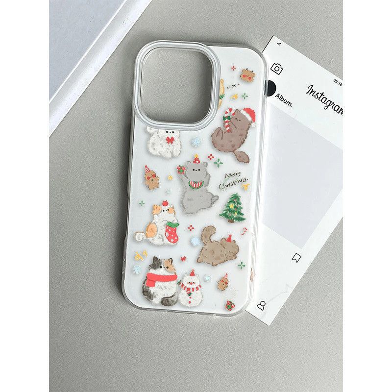 New INS Trendy Christmas Snowman Cute Cat Phone Case For iPhone 17 Air 16 15 14 13 12 11 Pro Max XS Max 78Plus Shockproof Cover