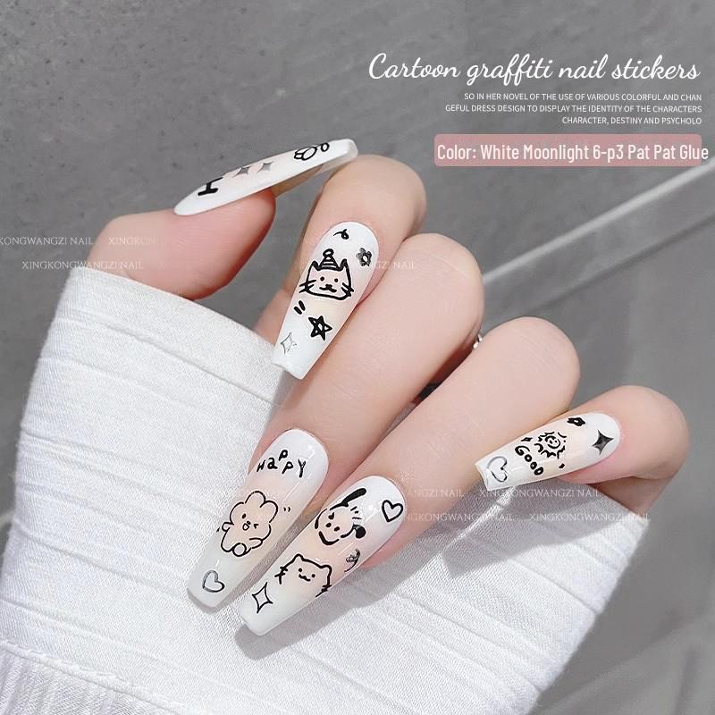 Cute Cartoon Cat & Puppy Nail Art Stickers - Childlike Graffiti Decals for Kids