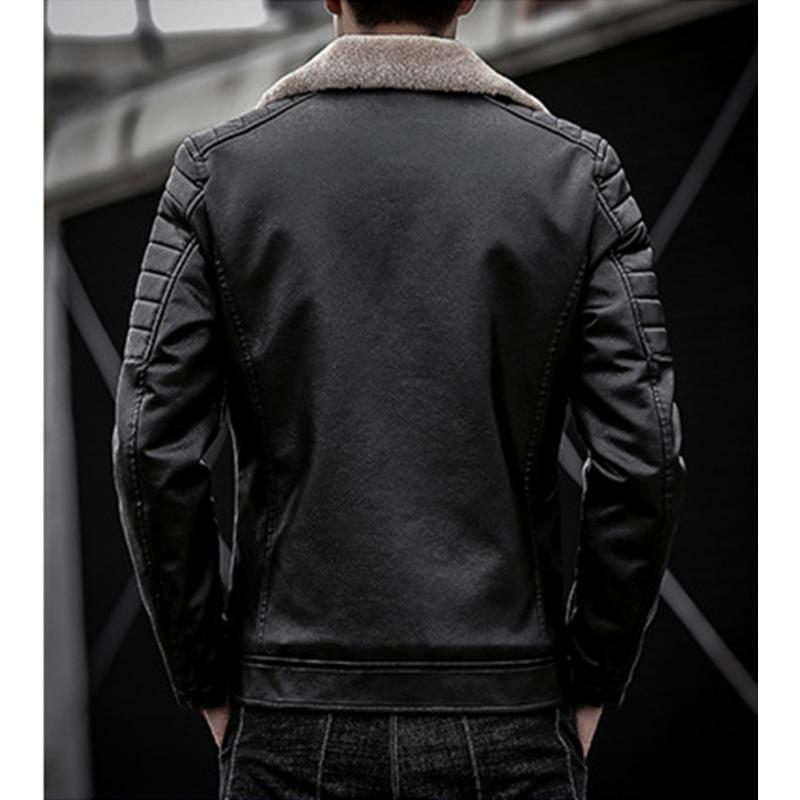 Casaco de pele grosso de uma peça, imitação de couro, casaco masculino