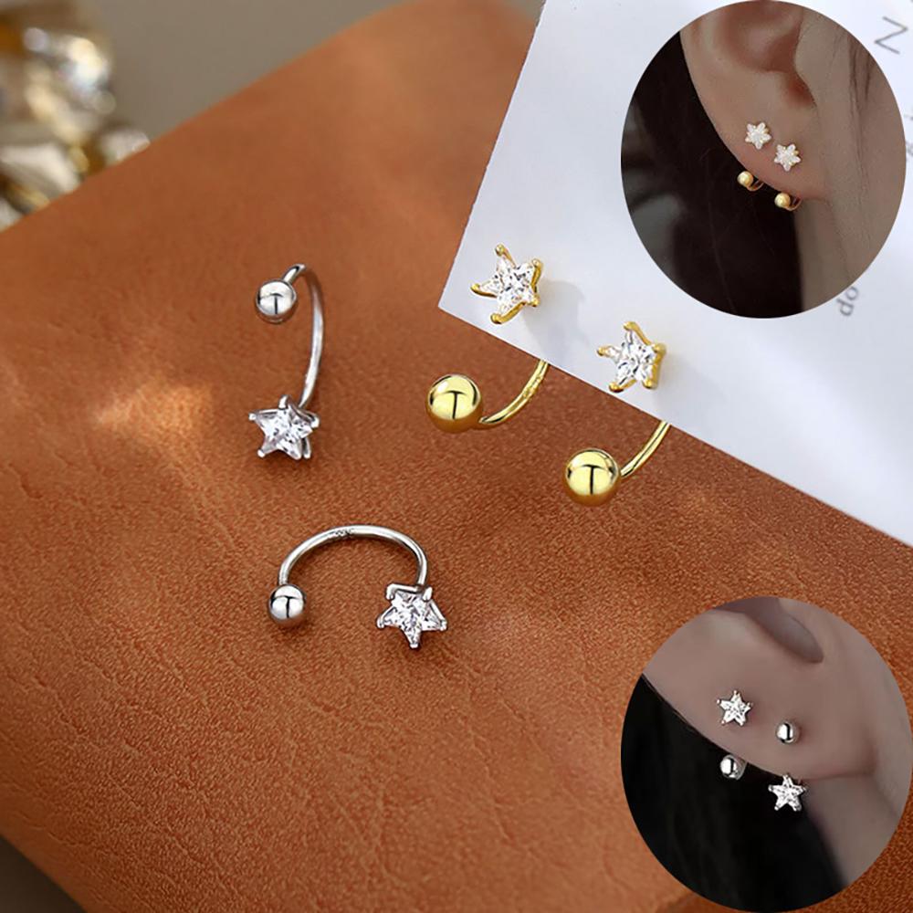 2 ΤΕΜ. Αστέρι από ανοξείδωτο ατσάλι Crystal CZ Ear Studs Σκουλαρίκια Γυναικεία Ασημί Χρώμα Tragus Cartilage Helix Piercing Jewelry