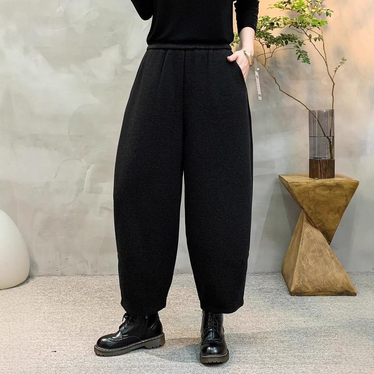 

High Waist Plus Velvet Warm Harem Carrot Pants 4XL (140-160 jin) чорний