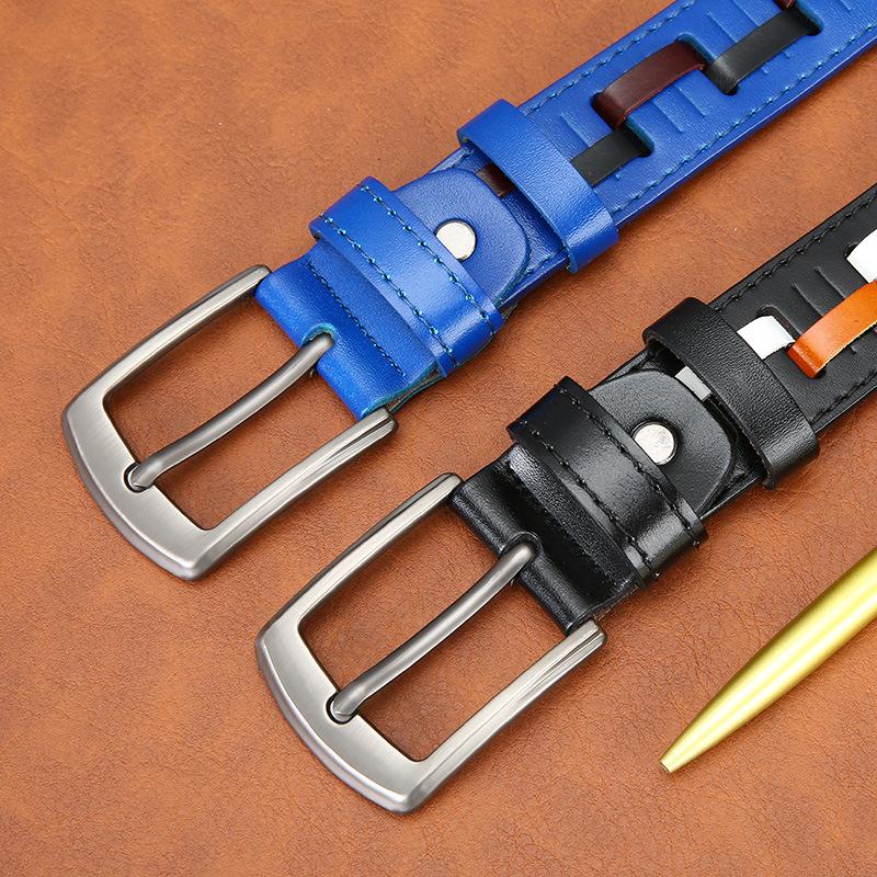 Men's Genuine Leather Retro Pin Buckle Belt Fashion Trendy Individuality Woven Premium Leather Belt